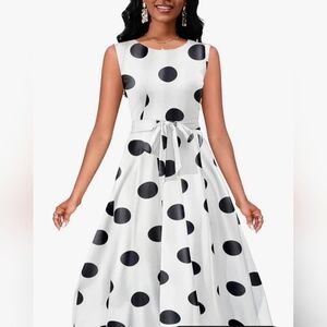 PerZeal White Sleeveless Dress With Black Polka Dots